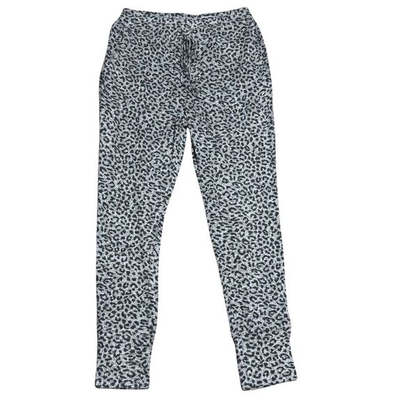 BOBEAU White Snow Leopard Soft Knit Drawstring Joggers Pockets Gray Black Small - Picture 4 of 7